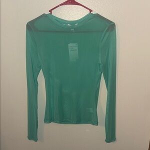 AFRM Teal Sheer Long Sleeve Top